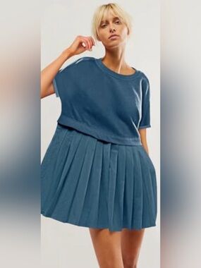 Free People inspired Babydoll mini dress tunic• blue •XL